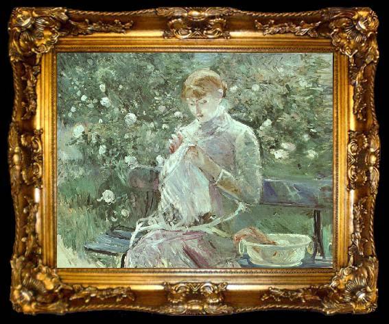 framed  Berthe Morisot Young Woman Sewing in the Garden, ta009-2